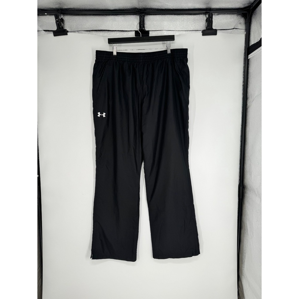 Under Armour Track Pants Mens 2XL Black Mesh Lined Baggy Straight Leg Ankle Zip
